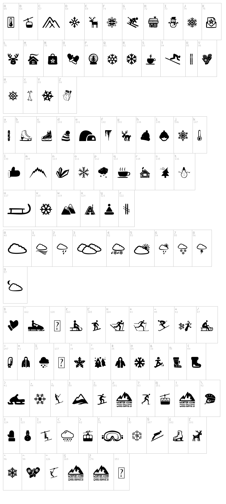 Winter Icons font map